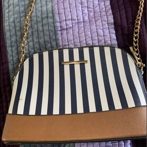 Aldo navy/white stripe purse with beige bottom